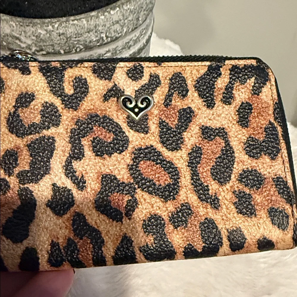 Brighton Leopard Print Leather Zip Around Catwalk Coin‎ Case Key Ring Vintage